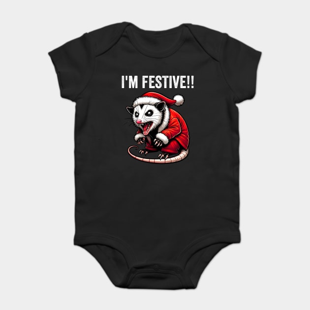 Feral Possum Santa says I'm Festive! funny Christmas design Baby Bodysuit by Luxinda